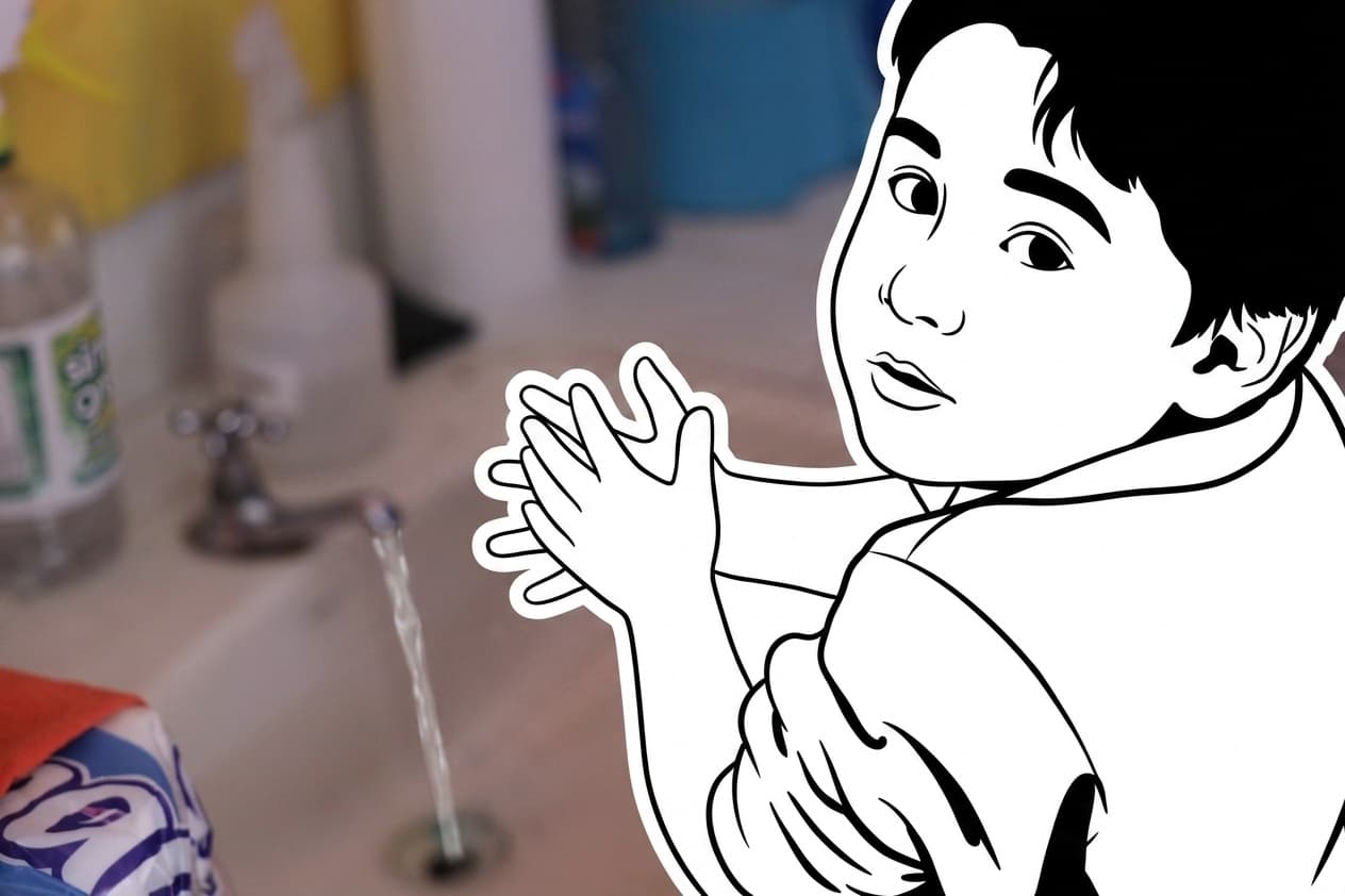 Niño lavándose las manos como parte del cuidado de su salud